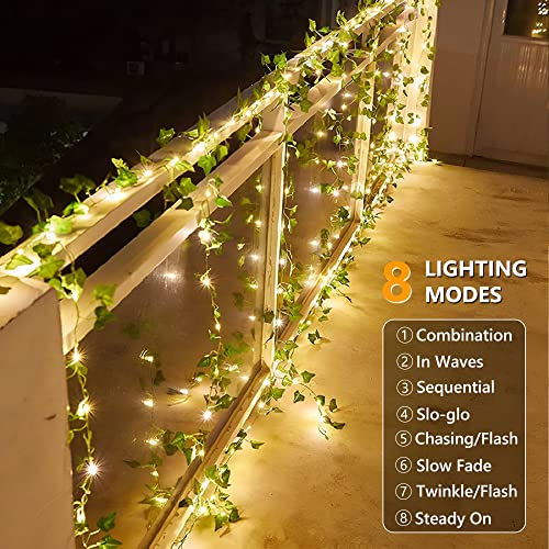 Brizled 2 Pack 33ft 100 LED Solar Fairy Lights with Artificial Ivy Leaves, Solar Plant Vine Lights, Outdoor Vine String Lights, Hanging Ivy Lights for Camping Party Garden Yard Fences Walls Windows