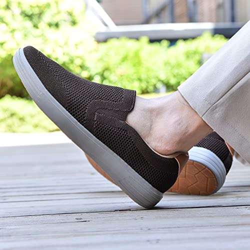 konhill Men's Slip on Fashion Sneaker - Classic Breathable Knit Loafers Skate Shoes 8 US Khaki,41
