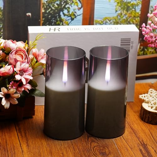 kakoya Flameless Candles Upgraded Realistic Flickering Flame LED Candles,Battery Operated Candles with Remote Timers,Acrylic Electric Candles Set of 3(D 3" xH 6" 6")（Ivory）