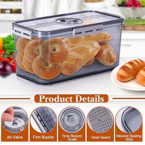 ANYPROLUS Bread Box for Homemade Bread, Bread Boxes for Kitchen Counter Airtight, Time Recording Bread Storage Container with Lid, Bread Containers Storage Airtight Loaf Bread Keeper, Grey