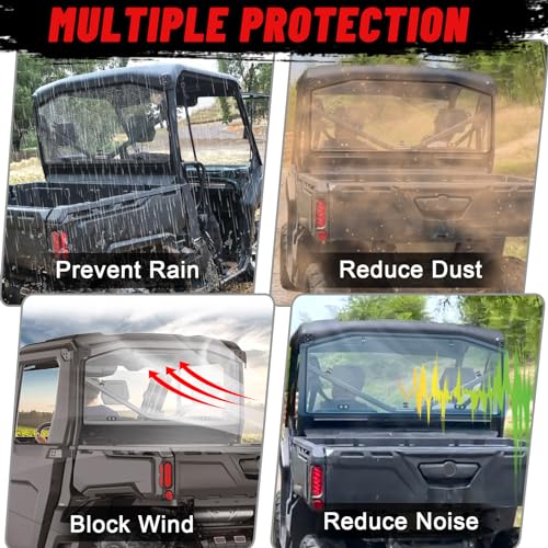 Scratch-Resistant Defender Rear Windshield - StarknightMT UV-Proof Back Window Rear Window Compatible With Can-Am Defender 2016-2024 HD5 HD8 HD10 Max (Clear)
