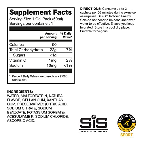 Science in Sport Energy Gel Pack, SIS Isotonic Energy Gel, 22g Fast Acting Carbs, Performance & Endurance Gels, Lemon & Lime Flavor - 2 Fl Oz (Pack of 6)