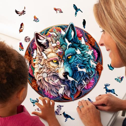 Wolf Puzzle Wooden Jigsaw Puzzle for Adult, Wolf shape Puzzle Wooden Jigsaw, Adults Animal Wooden Jigsaw Puzzles, Wooden Puzzle S Size - 9.4 * 9.2in - 100pcs