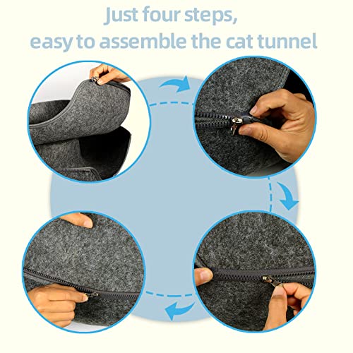 Cat Tunnel Bed, Cat Tunnels for Indoor Cats Large, Peekaboo Cat Cave, Cat Hideaway Folded Cat Donut Tunnel, Detachable Round Felt & Washable Interior Cat House (20 in * 20 in* 9 in Medium) Dark Gray