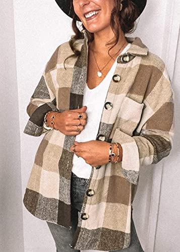 Womens Flannel Plaid Shirts Casual Long Sleeve Jacket Button Down Shacket Boyfriend Blouses Tops