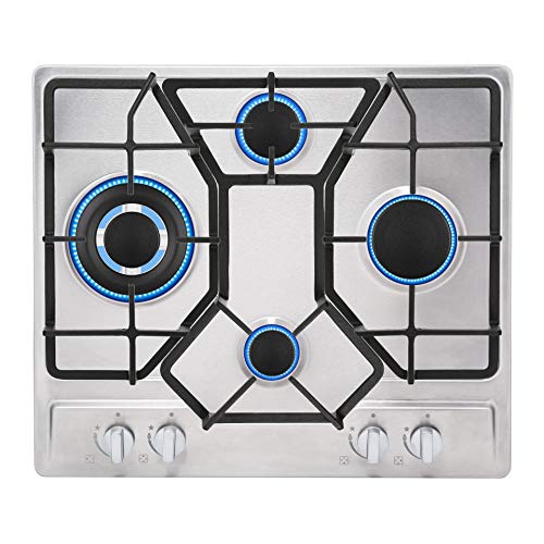 Empava EMPV-24GC4B67A 24" Gas Stove Cooktop 4 Italy Sabaf Sealed Burners NG/LPG Convertible Stainless Steel Cooker, 24 Inch