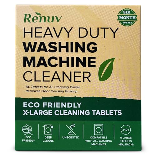 Renuv Heavy Duty Washing Machine Cleaner Descaler Tablets - Deep Cleaning for Front Load, Top Load Washer, HE (6 XL Tablets - 6 Months Supply)