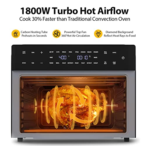 32QT Extra Large Air Fryer, 19-In-1 Air Fryer Toaster Oven Combo with Rotisserie and Dehydrator, Digital Convection Oven Countertop Airfryer Fit 13" Pizza, 6 Accessories, 1800w (Black)