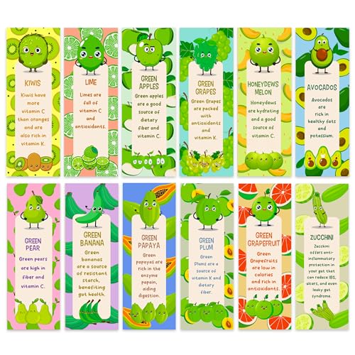 Only Zest Bookmarks for Kids Bulk - 48 Pack Fruit Bookmarks for Kids, Bulk Bookmarks, Cute Bookmarks, Book Marks for Kids, Paper Bookmarks Classroom Gifts (Green)