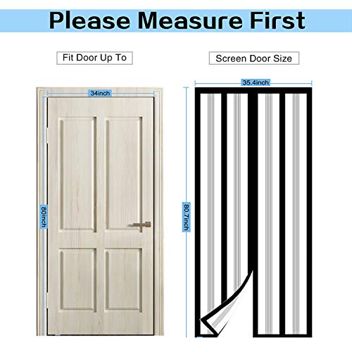 Magnetic Insulated Door Curtain, Thermal Door Cover Screen Door Self-Closing Privacy Magnetic Screen Door Hands Free for Patio, Kitchen, Bedroom, Air Conditioner Room, Fits Doors up to 34" x 80"