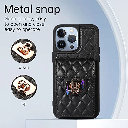 Phone Case for iPhone 13 Pro 6.1 inch Wallet Cover with Credit Card Holder Shoulder Crossbody Strap Long Lanyard Leather Cell Accessories iPhone13Pro 5G i i-Phone i13 iPhone13 13Pro Women Girls Black