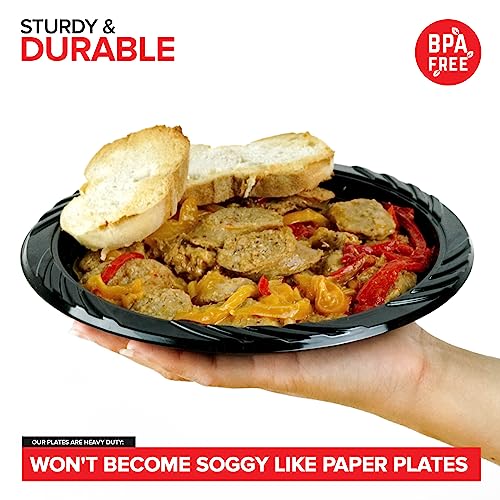 Stock Your Home 9 Inch Black Plastic Plates (100 Count), Large Disposable Black Plastic Party Plates for Dinner Parties, Cake, Halloween, Dinnerware Supplies