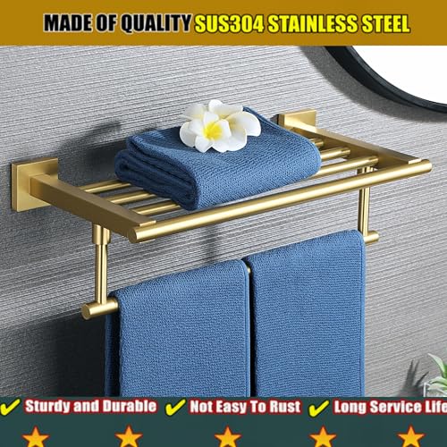 Alise Towel Rack,Towel Holder Towel Hanger with Towel Bar for Bathroom Lavatory,Wall Mount SUS 304 Stainless Steel Towel Shelf,GKL100-G Brushed Gold 16-Inch