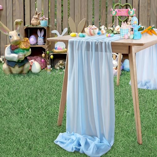 Chiffon Table Runner 27x120 Inches Baby Blue Sheer Fabric Long Table Runners for Wedding Birthday Party Easter Baby Bridal Shower Decorations 10ft