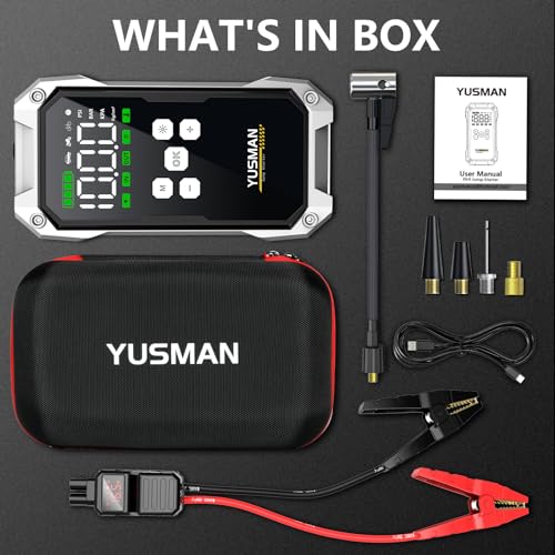 Jump Starter with Air Compressor, 4000A Car Jump Starter, 150PSI Jump Starter Battery Pack (10.0 Gas/7.0L Diesel), 12V Battery Jump Starter with Display, Smart Jumper Cables, 2 LED Light