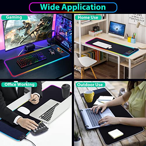 RGB Gaming Mouse Pad with Wireless Charging 10W - 31.5"x11.8" X-Large Desk Mat for Laptop/PC/Keyboard, 9 Light Modes, Non-Slip Rubber Base, Waterproof, Black