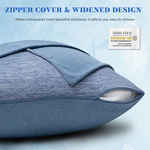 CHOSHOME Cooling Pillow Cases Standard, Double-Side Design [Cooling & Cotton] Q-Max 0.45 Cooling Pillow Covers for Night Sweats Hot Sleepers, Hidden Zipper, 2 Pack (20" X 26", Blue)
