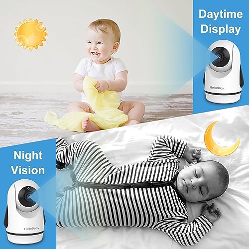 HelloBaby Video Baby Monitor with 2 Cameras and 5 Inch Split Screen Display, Remote Control Cameras with Night Vision and Temprature Monitoring