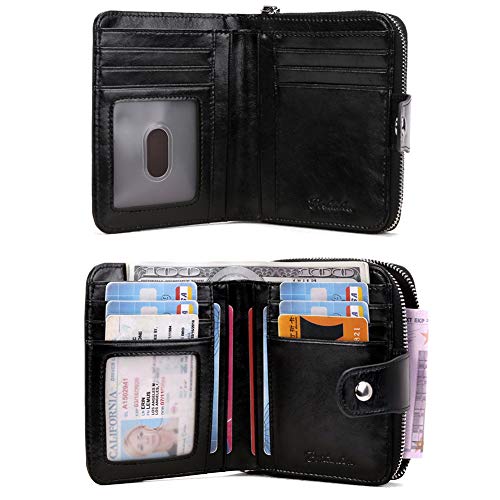 BOSTANTEN Leather Wallets for Women RFID Blocking Zipper Pocket Small Bifold Wallets Card Case Grey