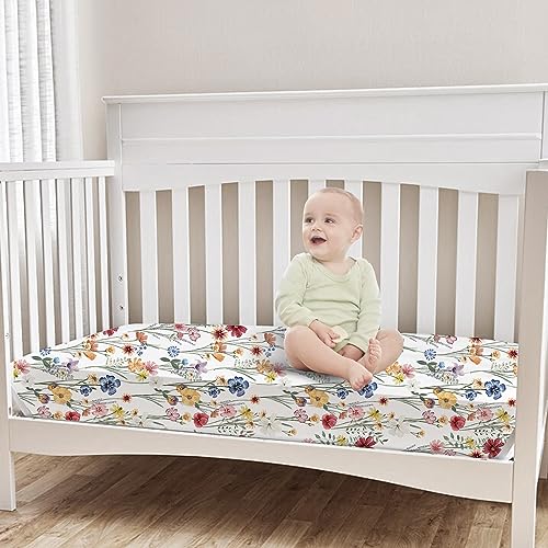 bimocosy Fitted Crib Sheets Girl Boy 4 Pack, Size 28"x 52" for Standard Crib and Toddler Mattresses, Super Soft Breathable Microfiber Baby Crib Mattress Sheet, Butterfly/Floral/Pink/Purple