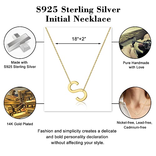 Ursilver Sterling Silver Initial Necklaces for Women, 14K Gold Over S925 Sterling Silver Sideways Initial Necklaces Letter Pendant Necklaces Gold Dainty Sterling Silver Initial Necklaces for Women(K)