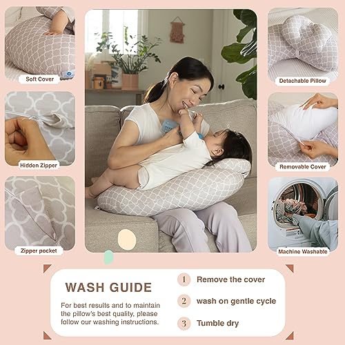 Pharmedoc Nursing Pillow for Breastfeeding - Breast Feeding Pillows with Headrest and Adjustable Waist Straps - Removable Cover, Arabesque - Baby Essentials for Newborn - Full Support for Mom and Baby