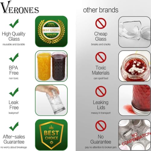 VERONES Mason Jars 12 OZ, Canning Jars Jelly Jars With Regular Lids, Ideal for Jam, Honey, Wedding Favors, Shower Favors,15 PACK