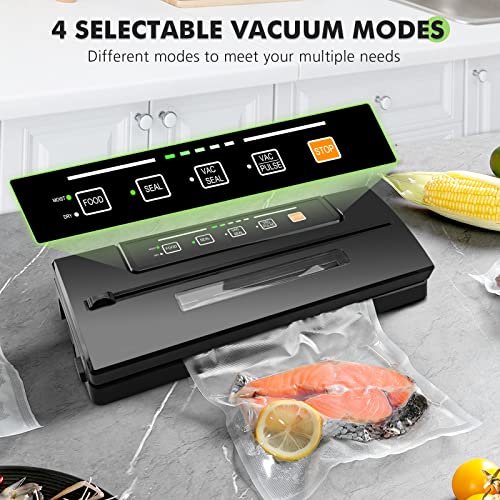 Toprime Vacuum Food Sealer Machine, 80kPa Powerful Sealing System Attached Roll Bag Cutter, Sous Vide Bag and Hose, Dry & Moist Food Modes for Seal a Meal