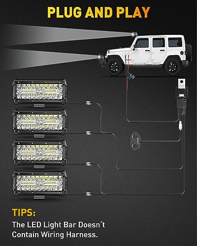 NAOEVO 7 Inch LED Light Bar, 480W 48,000LM Offroad Fog/Driving Lights LED Tractor Lights with Spot Flood Combo Beam, Waterproof LED Work Lights for Truck Boat ATV UTV, 4 Pcs (White)