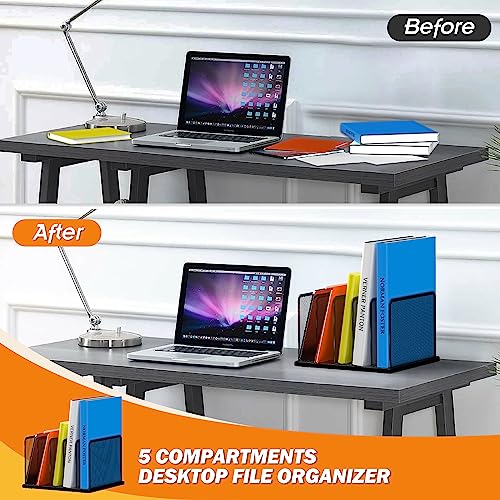 Kuntine.B Desk File Organizer 5 Sections Upright Mesh Desktop Organizer File Sorter Office Organization File Holder for Home, Office & Classroom