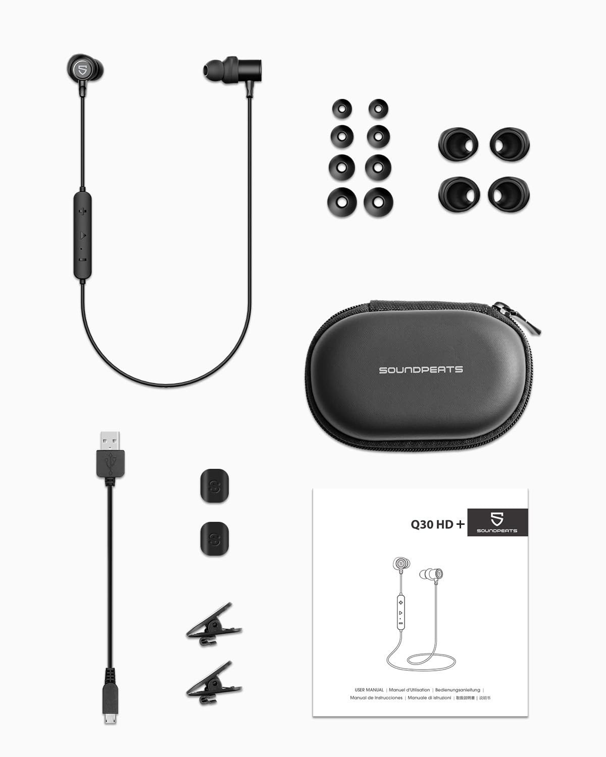 SoundPEATS Q30 HD+ Bluetooth Headphones in-Ear Stereo Wireless 5.2 Magnetic Earphones IPX5 Sweatproof Earbuds with Mic for Sports, Immersive Bass, 10mm Drivers, aptX-HD, 12 Hours Playtime, Type C