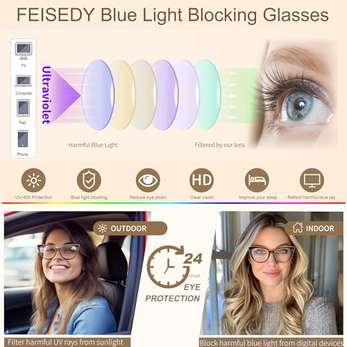 FEISEDY Cat Eye Blue Light Blocking Glasses for Women Anti Eyestrain & UV B0182