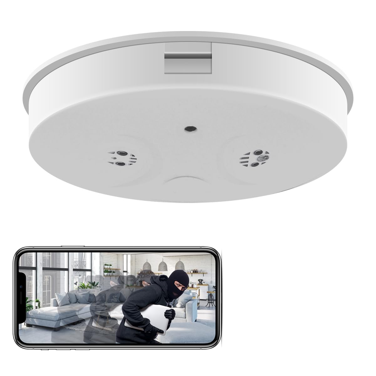 Jigayao WiFi Hidden Spy Camera Smoke Detector, HD 1080P Wireless Security Nanny Detector Camera with Night Vision/Motion Detection for Home Office Security, Support Android and iOS,No Audio