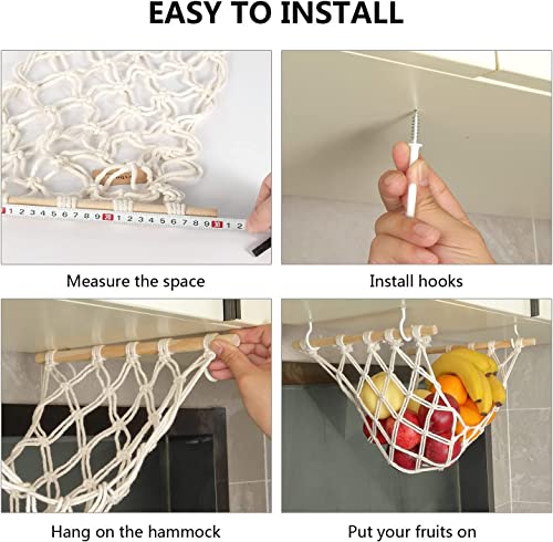 yuxiaoshi Fruit Basket Hammock Under Cabinet Woven Vegetable Hanging Basket with Banana Hanger Fruit Storage for Kitchen Mesh Fruit Holder Organization for Home Dining Room Decor (Black)