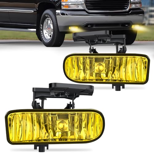 Nilight Fog Light Assembly Compatible with 1999 2000 2001 2002 GMC Sierra 1500 2500 2001 2002 Sierra 1500HD 2500HD 3500 2000-2006 Yukon Fog Lamp Amber Lens