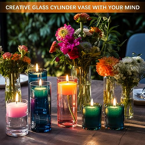 4 Pack Glass Cylinder Vases 4,6,8,10 Inch Tall Clear Flower Vase Hurricane Floating Candle Holder for Table Centerpiece Wedding Home Decor