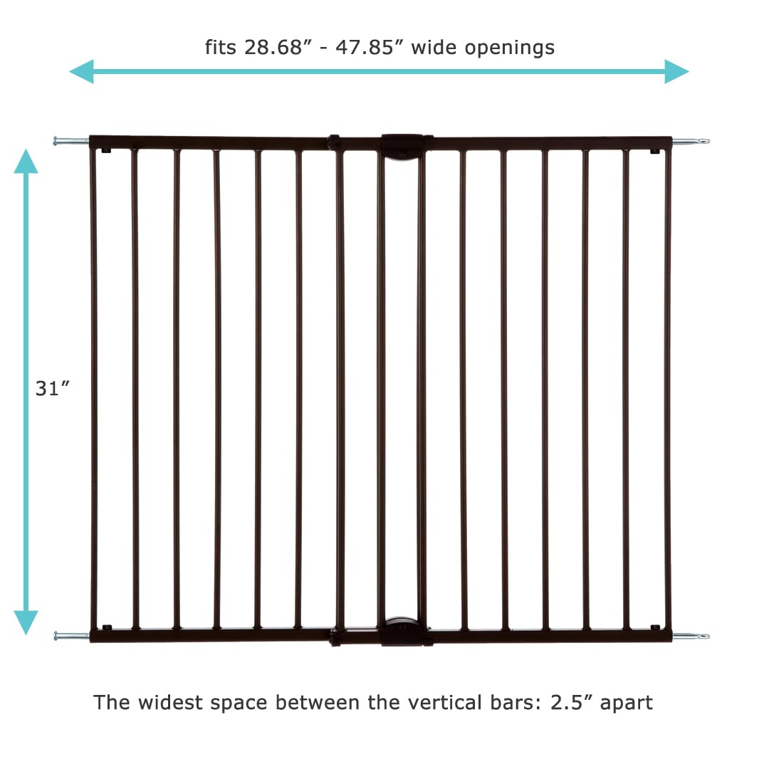 Toddleroo by North States Baby Gate for Stairs: Easy Swing & Lock Series 2 Child Gate, Fits Openings 28.68"-47.85" Wide. Safety Latch, Hardware Mount. Child Gates for Doorways (31" Tall, Matte Bronze)