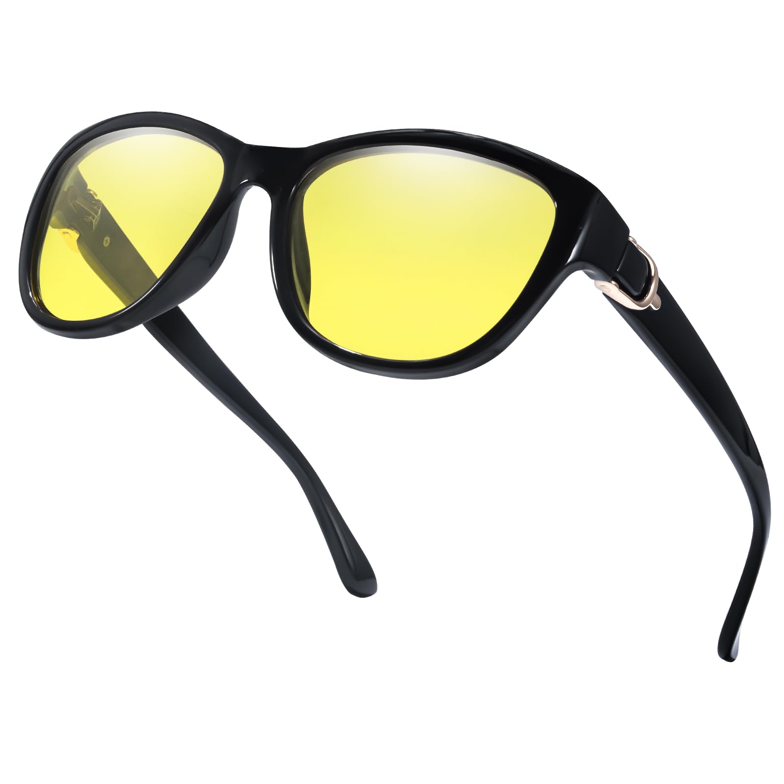 TJUTR Night Vision Driving Glasses for Women, Polarized Yellow Tint Anti Glare Low Light Vision Eyewear for Nighttime Driving