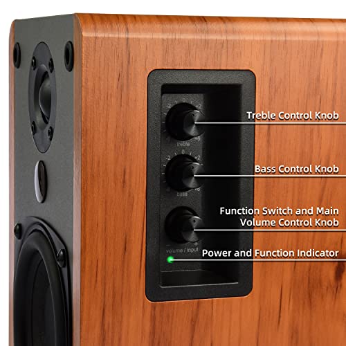 SINGING WOOD BT25 (2024 Version) Bluetooth Active Bookshelf Speakers for with Optical Aux inputs Subwoofer Line Out for PC, TVs, Turntable, Wooden Enclosure,80W - Beach Wood