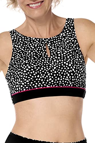Amoena Womens Manila High Neckline Wire-Free Bikini Top Mastectomy Pocketed Swimwear Black/White 14 A