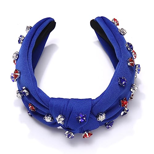 ARATLENCH 4 th of July Headband for Women American Flag Knottted Headband Red White Blue Crystal Star Patriotic Party Favor