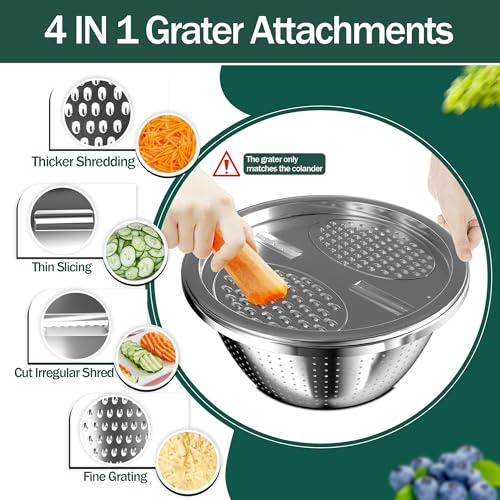 Mixing Bowls with Airtight Lids, Stainless Steel Mixing Bowl Set with 3 Metal Nesting Bowls, Colander & Grater, Non-Slip Bottoms, Size 1.5, 2.5, 6 QT, Great for Mixing & Serving, Black