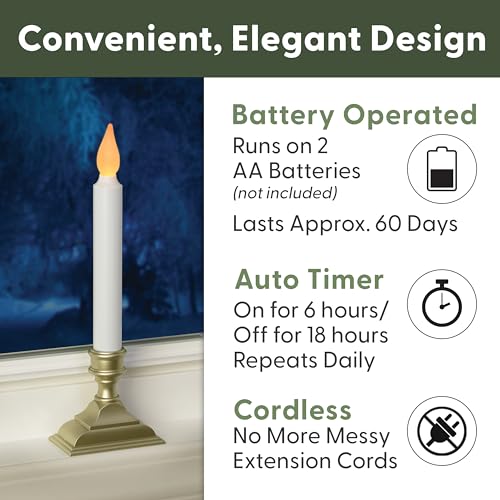 612 Vermont Battery Operated LED Window Candles with Flickering Amber Flame, Automatic Timer, 9.75 Inches Tall, VT-1206P (Pack of 4, Pewter)