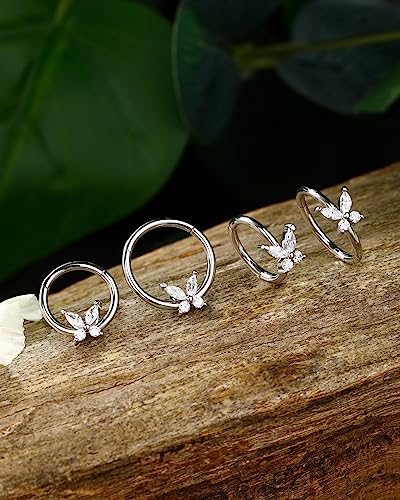 Jewseen 16G Butterfly Septum Ring Nose Ring Hoop CZ Hinged Segment Ring Septum Clicker Cartilage Earring Hoop Helix Piercing Daith Earrings Tragus Piercing Jewelry for Women Men