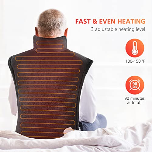 COMFIER Large Heating Pad for Back, FSA HSA Eligible, Gifts for Him, Heating Pad for Neck and Shoulder, Heat Pads, Neck Heated Wrap, Auto Shut Off, 3 Temperature Levels, Black