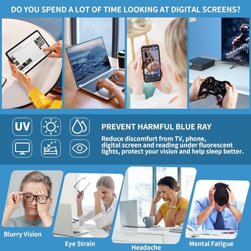 JM 3 Pack Oprah Style Reading Glasses for Women Men, Fashion Square Blue Light Blocking Readers +0.0