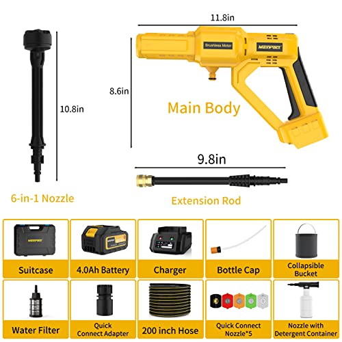 Cordless Pressure Washer, 3 Speed Adjustment, Portable Pressure Washer, Max 1080PSI, Power Display, Battery Pressure Washer with 6 in 1 Nozzle, Electric Pressure Washer for Car Garden