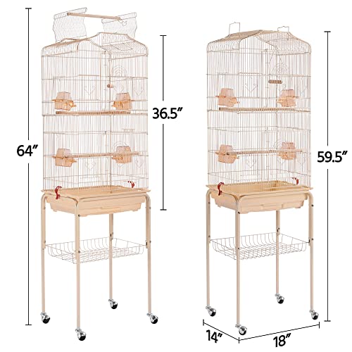 Yaheetech 64'' H Open Top Metal Medium Small Parrot Parakeet Bird Cage w/Double Doors, Slide-Out Tray & Detachable Rolling Stand