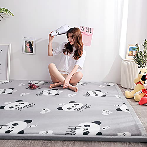 Loartee Kids Play Area Rug - 1.2" Soft & Thick Coral Velvet Nursery Rug, Crawling Mat for Toddler, Cute Rabbit Play Mat, Non-Toxic & Anti-Skid, Blue, Size:5.0'x5.0'(About 150x150cm)