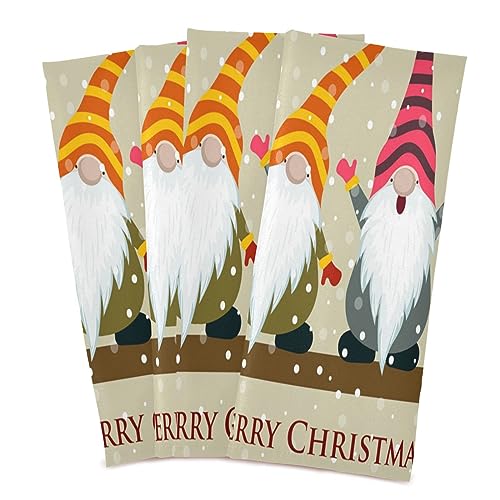 senya Christmas Card with Gnomes Kitchen Towels 4 Pack, Absorbent Hand Towels Fast Drying Dish Cloths Tea Towel 28 x 18 in